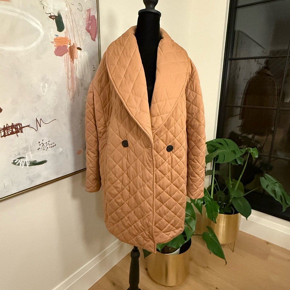 Avec Les Filles Quilted Camel Puffer Coat